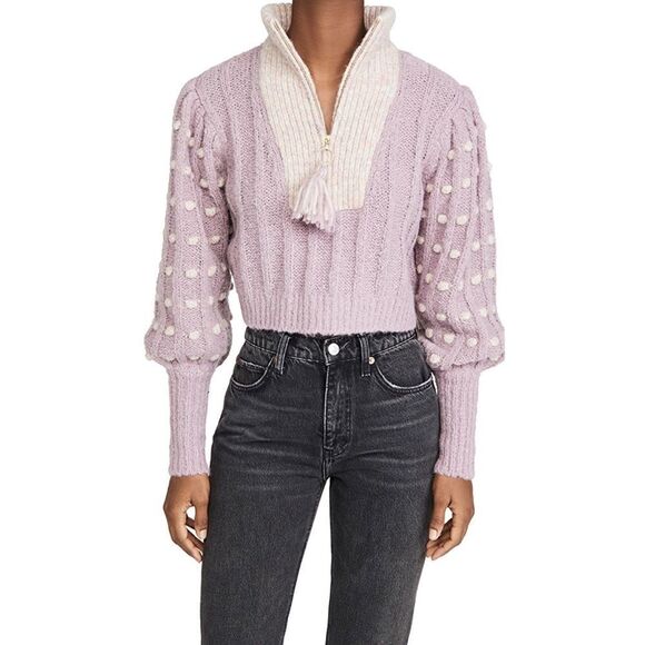 LoveShackFancy Jonae Cropped Mock Zip Up Sweater - Muscat Grape - Picture 8 of 12